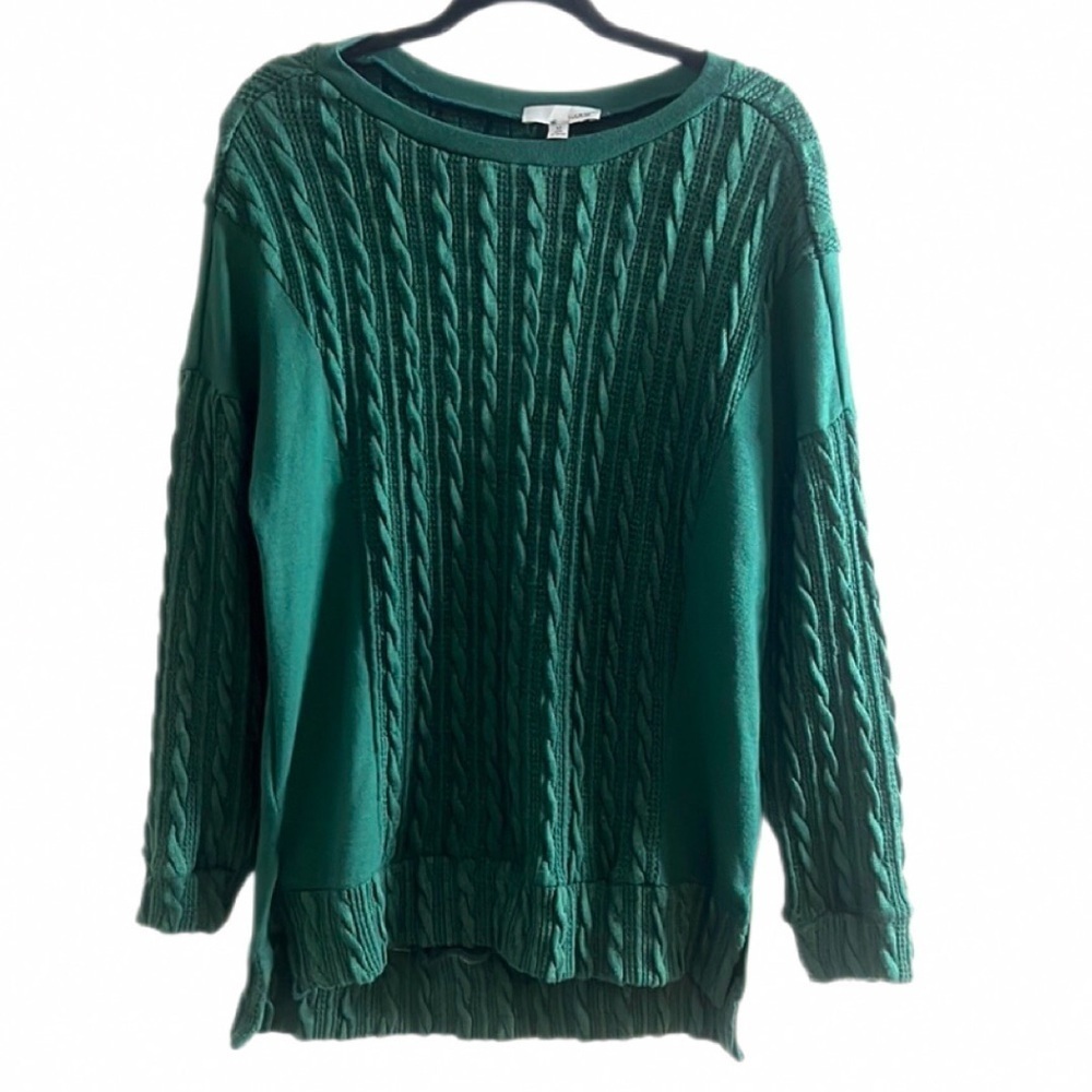 Luukse Oversized Cable Knit Green Sweater w/ Side Vents Women’s Size Medium